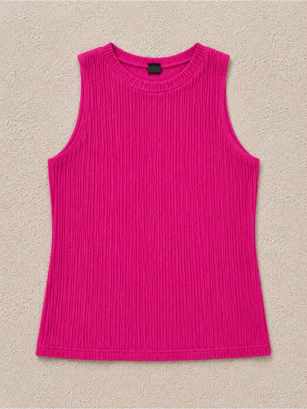 SHEIN Ribbed Crewneck Tank Top - Hot Pink